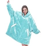 Manta de gran tamaño para llevar de forro polar Sherpa gruesa cálida con capucha grande sudadera con capucha para adultos, adolescentes y hombres (verde azulado)