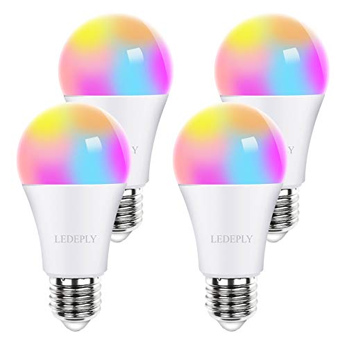 Smart Light Bulb, Compatible with Alexa, Google Home & SmartThings, LED RGB Color Changing WiFi Smart Bulb, A19 10W=60W, Tunable White 2700K-6500K, No Hub Required, 4 Pack, LEDEPLY