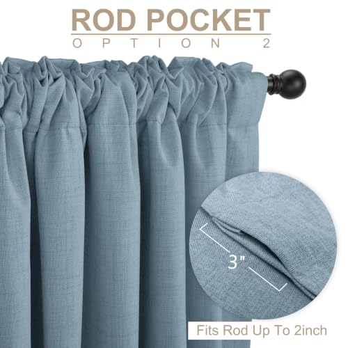 Image of Linen Textured Total Blackout Curtains for Bedroom 72 Inches Long, Blue
