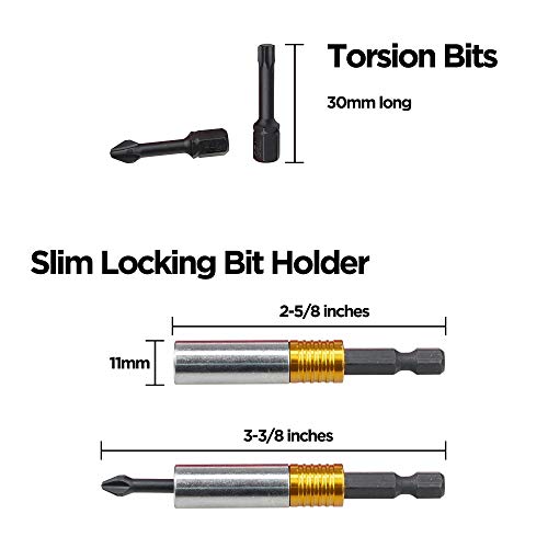 Kaifnt K458 Impact Driver Torsion Bit Set With Slim Locking Bit Holder, 1/4-Inch Hex Shank, 28-Piece #TOP2