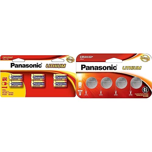 Panasonic Lithium CR-123A 3V Batteries for Flashlights & CR2032 3.0 Volt Long Lasting Lithium Coin Cell Batteries in Child Resistant, Standards Based Packaging, 4 Pack