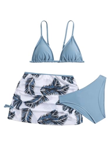 Image of Girl's 3 Piece Sets Floral Print Bikini Swimsuit High Waisted Bathing Suits with Beach Skirt Coverups