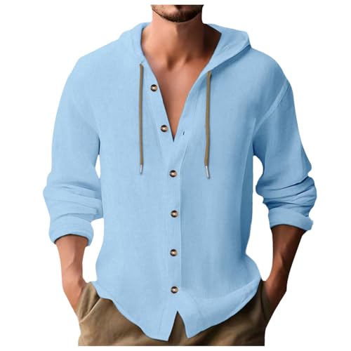 Linen Shirts for Men Long Sleeve Button Down Shirt Summer Casual Hawaiian Beach Tops Lightweight Fashion Hoodies