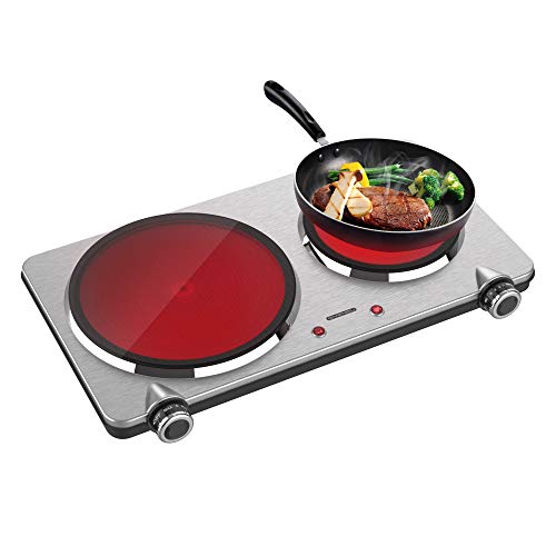 GIVENEU Portable Ceramic Infrared Cooktop, Double Infrared Burner for Cooking, 1800W Electric Ceramic Hot Plate, Portable Electric Stove for Small Home, Dorm and Camping