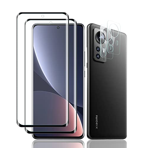AiMok [4 Piezas 3D Protector de Pantalla Compatible con Xiaomi 12 Pro [dureza 9H] [Compatible con de Huellas], Protector de Lente de cámara, Cristal Vidrio Templado para Xiaomi 12 Pro