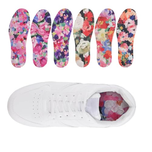 Image of 6 Pair Women No Show Socks Anti-Odor Sockless Shoe Insert Size 9-13 | Thin Shoe Insoles,Breathable,Comfort Barefoot Shoe Liner,Machine Washable,Moisture Control,Cute,Everyday Insole,Floral Print