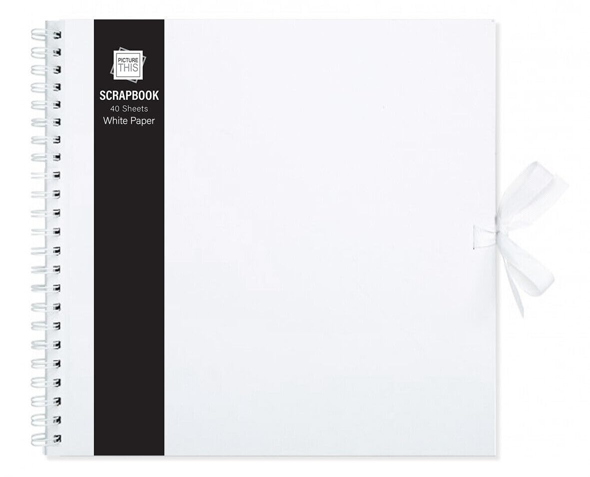 Large 80 Page Scrapbooks for Memories and Photos DIY Scrapbooking with Black or White Pages & Ribbon Closure (White With White Paper)