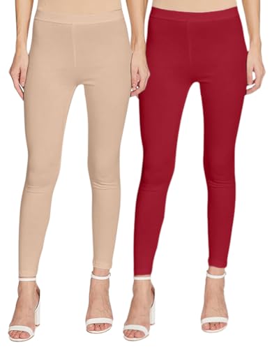 Image of JUNEBERRY Pure Cotton Skinny Fit Ankle Length Leggings Combo (Pack of 2)