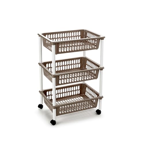 DRW Verdulero Carro Cocina 3 cestas PVC Marron 40x30x61.5 cm