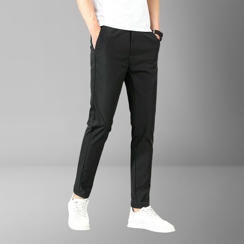 Men's Solid Color Elastic Waist Korean Style Slim Fit Tapered Trendy Casual Pants4
