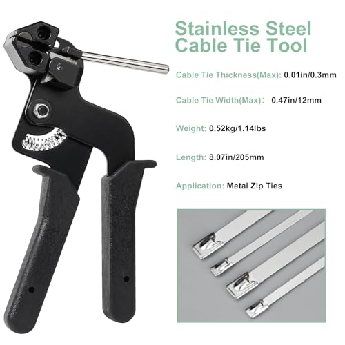 OneLeaf Metal Zip Tie Kit, 200pcs 11.8in Self-Locking Heavy Duty Metal Wire Ties for Indoor and Outdoor, Stainless Steel Cable Tie Gun for Fastening and Cutting - Thumbnail 6