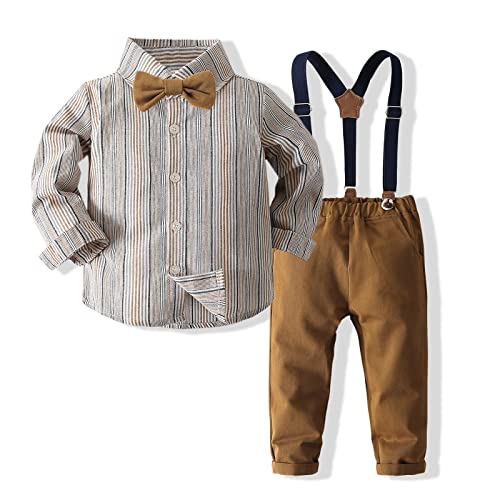 Kimocat Baby Boys Long Sleeve Gentleman Bowtie Outfit Suits Set (Grey, 1-2T)
