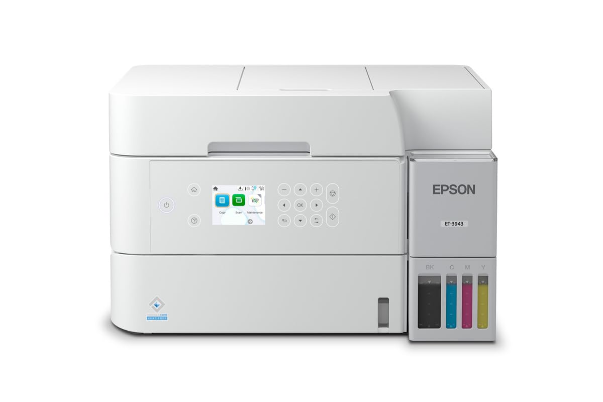 Condition photo showing As Is for epson ecotank et-3943 wireless all-in-one color supertank printer, refillable tanks, 2.4" color display, auto document feeder, auto duplex print/copy, scan, 250-sheet paper tray – white
