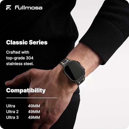 Image of Fullmosa Metal Bands With Case [Watch NOT Included] Compatible Apple Watch Strap 49mm,Steel Apple Watch Band for iWatch Ultra 3 /2 /1,49mm,Black and Gold