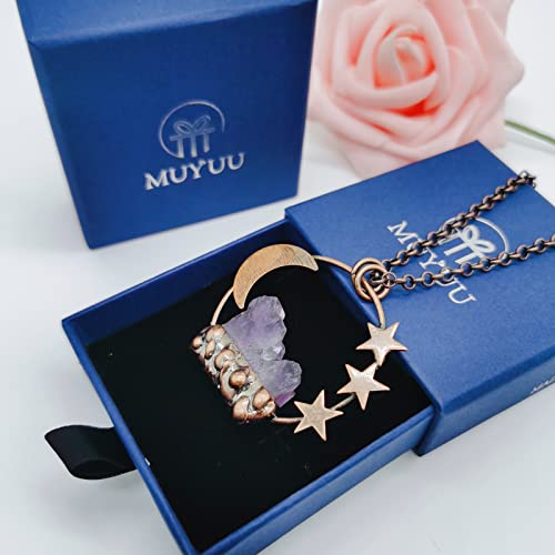 Muyuu Healing Crystal Necklace, Plated Polish Antique Copper Natural Amethyst Stone Pendant, Vintage Jewelry For Women #TOP2