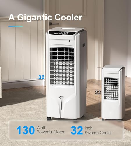 1800 CFM Swamp Cooler,Evaporative Air Cooler with Remote Control,12H Timer,4.2-Gal Water Tank,120° Wide-Swing,3 Modes,3 Speeds,Portable Air Cooler for Office,Kitchen,Bedroom,Home(32\")