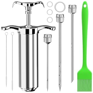 Fleischspritze Marinadenspritze, BBQ Bratenspritze 60ml mit 3 Nadeln, 304 Edelstahl-Gewürzspritze, Pök... Bratenspritze Set, für Rind, Huhn, Gebäck mit Marmelade zu befüllen (Silber)