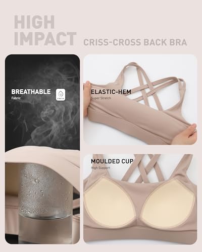 Image of RUNNING GIRL High Impact Sports Bras for Women - Scoop Neck Strappy Sports Bra High Support Moulded Cup Workout Bra