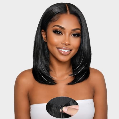 Perruque femme naturelle cheveux humain 9x6 glueless pre-cut lisse 12 pouces avec élastique