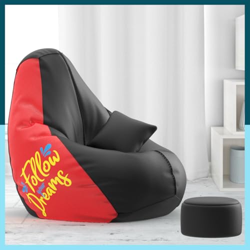Biggie Bean Bag Cover 4XL Bean Bag with Free Cushion/Footrest - Official : PlushPrestige Combo (Matching Color : Printed, Follow Your Dreams - Black Red)-image-46