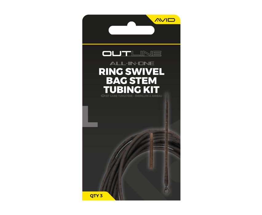 Avid Carp Outline All-In-One Ring Swivel Bag Stem Tubing Kit | Carp Fishing PVA Bag System for 3 Rods | Tungsten Bag Stem | Tubing Kit with Ring Swivel | Slimline Tail Rubber | Camo | Code A0640150