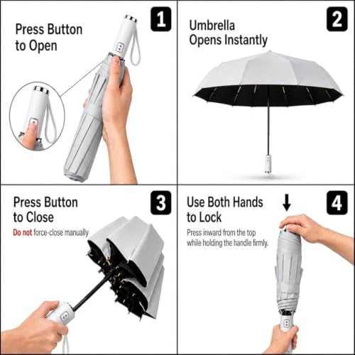 Image of STAR WORK UV Protection Travel Umbrella - Compact Folding Umbrella for Sun & Rain - Windproof, Waterproof, Auto Open /Close - Portable & Lightweight for Women & Men.
