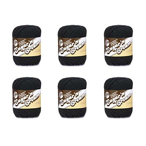 Lily Sugar'N Cream Black Yarn - 6 Pack of 71g/2.5oz - Cotton - 4 Medium (Worsted) - 120 Yards - Knitting/Crochet