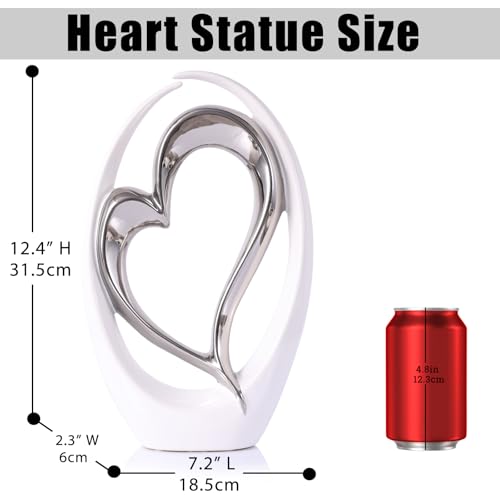 Escultura doble corazón blanca y plateada en cerámica miniatura 5