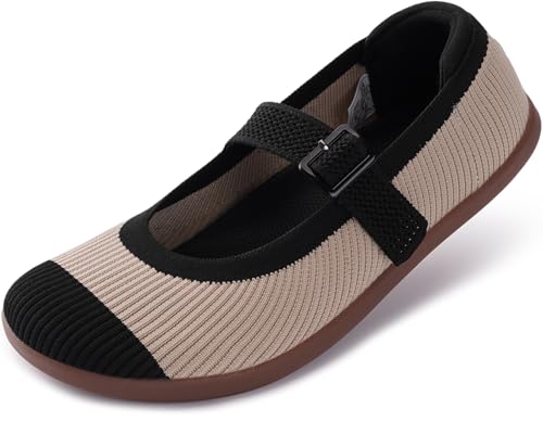 WHITIN Womens Wide Toe Box Barefoot Mary Jane Flats + Zero Drop