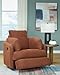 Signature Design by Ashley Modmax Contemporary Press-Back Swivel Glider Rocker Recliner with Machine Washable Cover, Hidden Storage Compartments and 2 Bolster Pillows, Orange