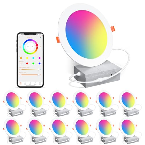 SikSog Smart Recessed Lighting 6 Inch RGBCW Color Changing 16W LED Downlight with Junction Box,1350 Lumen Recessed Ceiling Light Compatible with Alexa,Dimmable by Bluetooth Control -12Pack by SikSog - Used condition - US$101.98