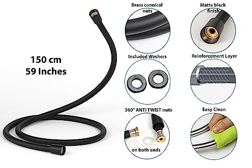 YOSSEE PVC Smooth Shower Hose 1.5M / 59 Inch with Anti-Twist Brass Connections, Universal Replacement, Flexible - Image 2