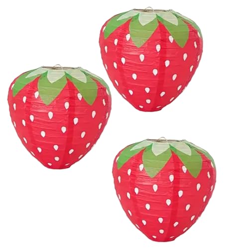 3pcs Red Strawberry Paper Lanterns- Forest Jungle Wonderland Party Decorations 8' Strawberry Lanterns for Birthdays Weddings Baby Showers Garden Party Decor