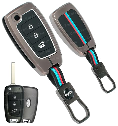 Image of Coll of Fest Premium Metal Silicon Key Cover Compatible with Hyundai Verna 2024 2023 | i20 N line N6 Car 3 Button Flip Smart Key Metal and Silicon Protection Glow in the Dark