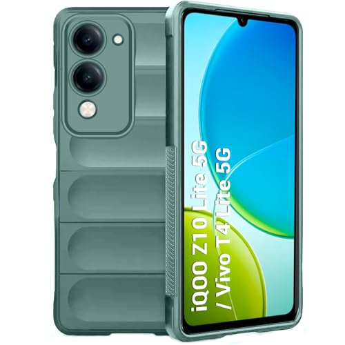 Image of TheGiftKart Liquid Silicon Back Cover Case for iQOO Z10 Lite 5G / Vivo T4 Lite 5G | Shockproof Military Grade Protection | Micro-Fibre Cloth On Inner Side | Built-in Anti-Slip Grip Cover (TPU, Green)