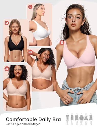 Image of Vertvie Jelly Wireless Bras for Women Push Up Plunge Seamless T-Shirt Bras No Underwire Supportive Full Coverage Bralettes