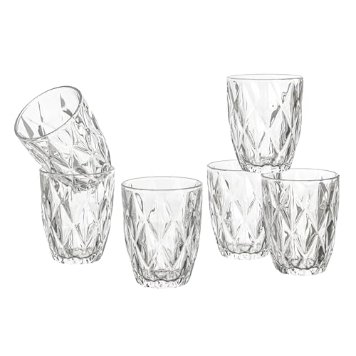 Baroni Home Set 6 pz Bicchieri Diamante in Vetro Colorati e Decorati con Rombo in Rilievo 28 cl, Bicchieri Acqua Eleganti Lavabili in Lavastoviglie, 8x8x10 cm Trasparente