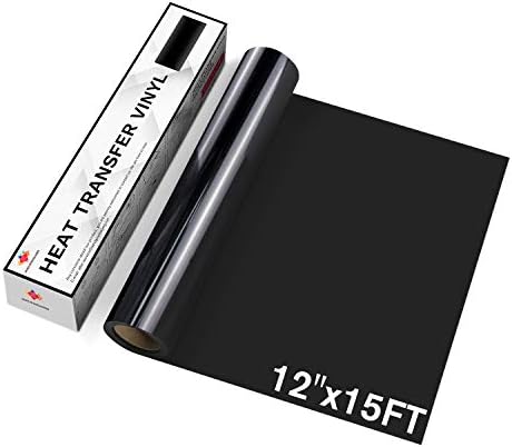 JANDJPACKAGING Black HTV Iron on Vinyl Roll - 12" x 15ft Easy to Cut & Weed Heat Transfer Vinyl for Silhouette and Cricut DIY Iron Vinyl Heat Press Design for T-Shirts