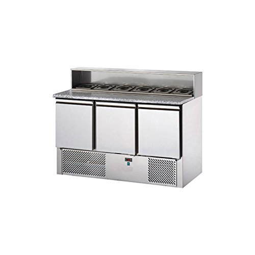 D.o.m. – Saladette refrigerata 3 puertas, tablero de granito, soporte de acero con 8 bandejas GN 1/6