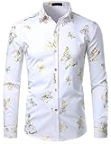 ZEROYAA Mens Hipster 3D Golden Butterfly Printed Slim Fit Long Sleeve Button Down Dress Shirts ZZCL21 White X Large