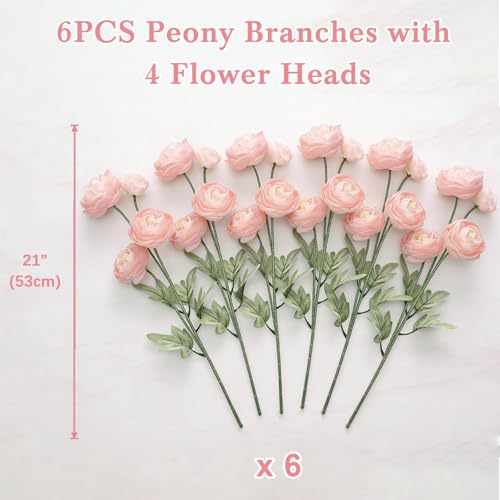 MERRI GLOW Artificial Silk Peony Fake Flowers,6PCS Artificial Faux Peonies Bulbs with 24 Silk Heads for Indoor Outdoor DIY Bouquets Wedding Centerpieces Home Decoration — view 5