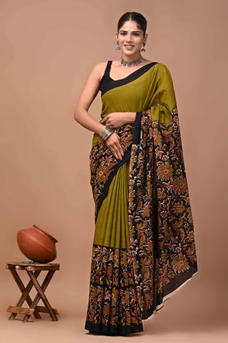 Image of Crafts Moda Pure Cotton Floral Print Saree with Blouse for Women