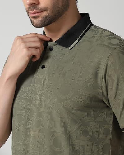 Image of TOPLOT Men's Premium Jacquard Polo T-Shirt | Geometric Textured Design | Contrast Collar & Cuffs | Soft Breathable | Perfect for Office & Casual Wear | Available in Pack of 2 (5281)