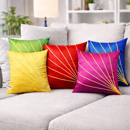 Image of LOFEY Dupion Silk Cushion Cover, 16 x 16 Inch (40 x 40 cm), Decorative Sofa Pillow Cover, Zipper Closure (5, Multicolored)