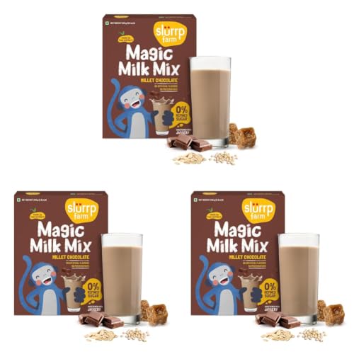 Image of Slurrp Farm No Sugar Chocolate Nutrition Powder Milk Mix, Sweetened with Jaggery Powder, Contains Jowar and Oats, with 10 Essential Nutrients, 250 g (Pack of 3)