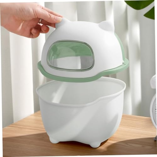 Image of Cute Cartoon Bear Mini Table Top Dustbin with Lid, Small Desk Trash Can for Kids Study Table, Desktop Garbage Bin for Office, Bedroom, Makeup Table, Plastic Wastebasket
