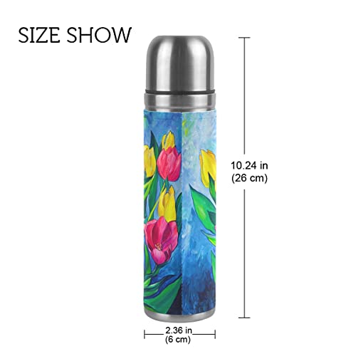Tulipanes Artwork Botella de agua de acero inoxidable Frasco aislado al vacío Termo 500ml Viaje Deporte Té Café Beber… - Imagen 3