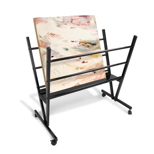 Gelacie Art Metal Print Rack, Storage and Display Rack with Rolling Casters, Lockable Art Drying Rack for Canvas, Artwork, Prints, Panels, Posters, Studios & Gallery Shows Display Stands, Black
