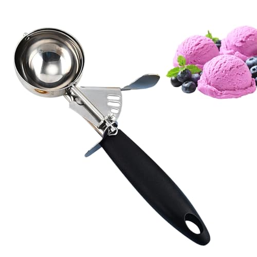 Porcionario de hielo gourmet de 18 cm, cuchara de hielo con un escape, de acero inoxidable pulido de cromargan, porcionario, porcionario de hielo de acero inoxidable con porcionador