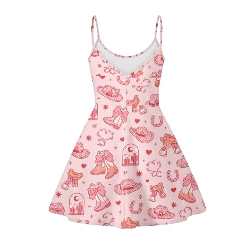 Image of Women's Spaghetti Strap Dress Summer Casual Swing Sundress Girls Beachwear Swing Mini Dress
